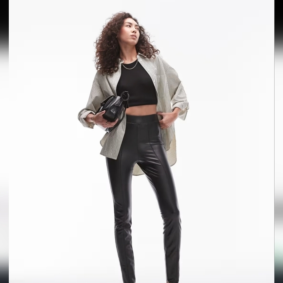 Topshop Black Leather Side Zipper Straight Leg Leggings Women's Size 8 (25) - Picture 1 of 8